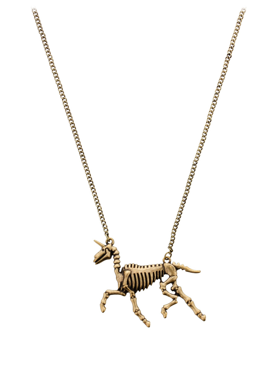 Fad Treasures Golden Unicorn Skeleton Necklace