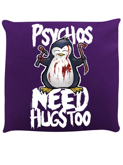 Psycho Penguin Psychos Need Hugs Too Purple Cushion
