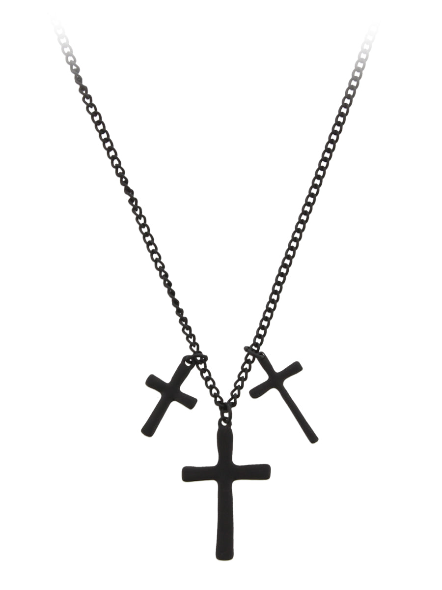 Fad Treasures Matte Black Triple Cross Necklace