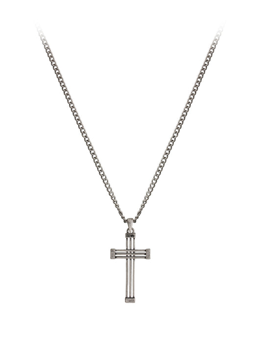 Fad Treasures Burnished Silver Open Cross Necklace