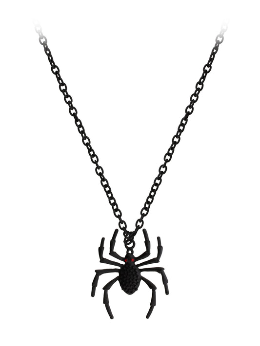 Fad Treasures Matte Black Spider Necklace