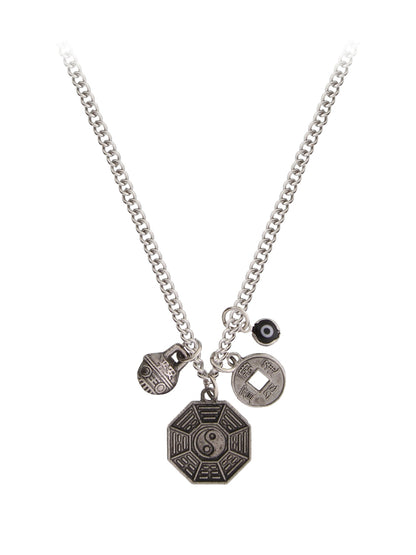 Fad Treasures Burnished Silver Chinese Charms Necklace
