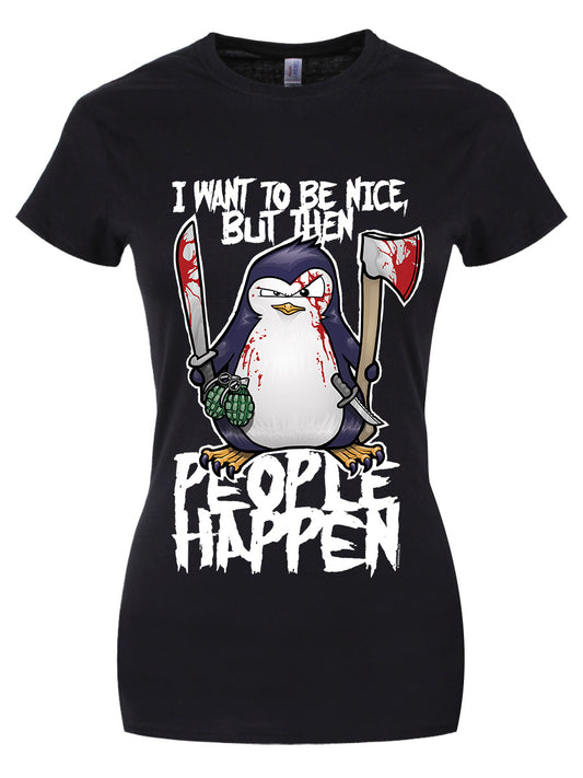 Psycho Penguin I Want To Be Nice Ladies Black T-Shirt