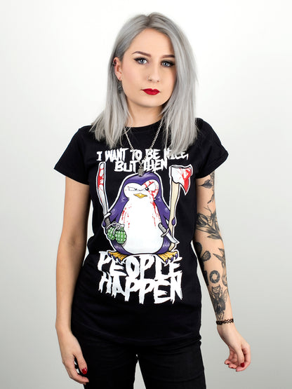 Psycho Penguin I Want To Be Nice Ladies Black T-Shirt