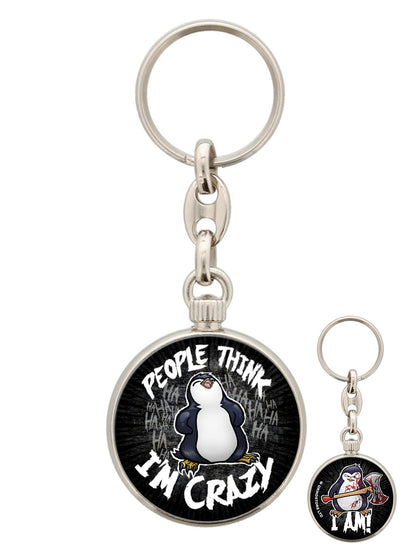 Psycho Penguin People Think I'm Crazy Round Keyring