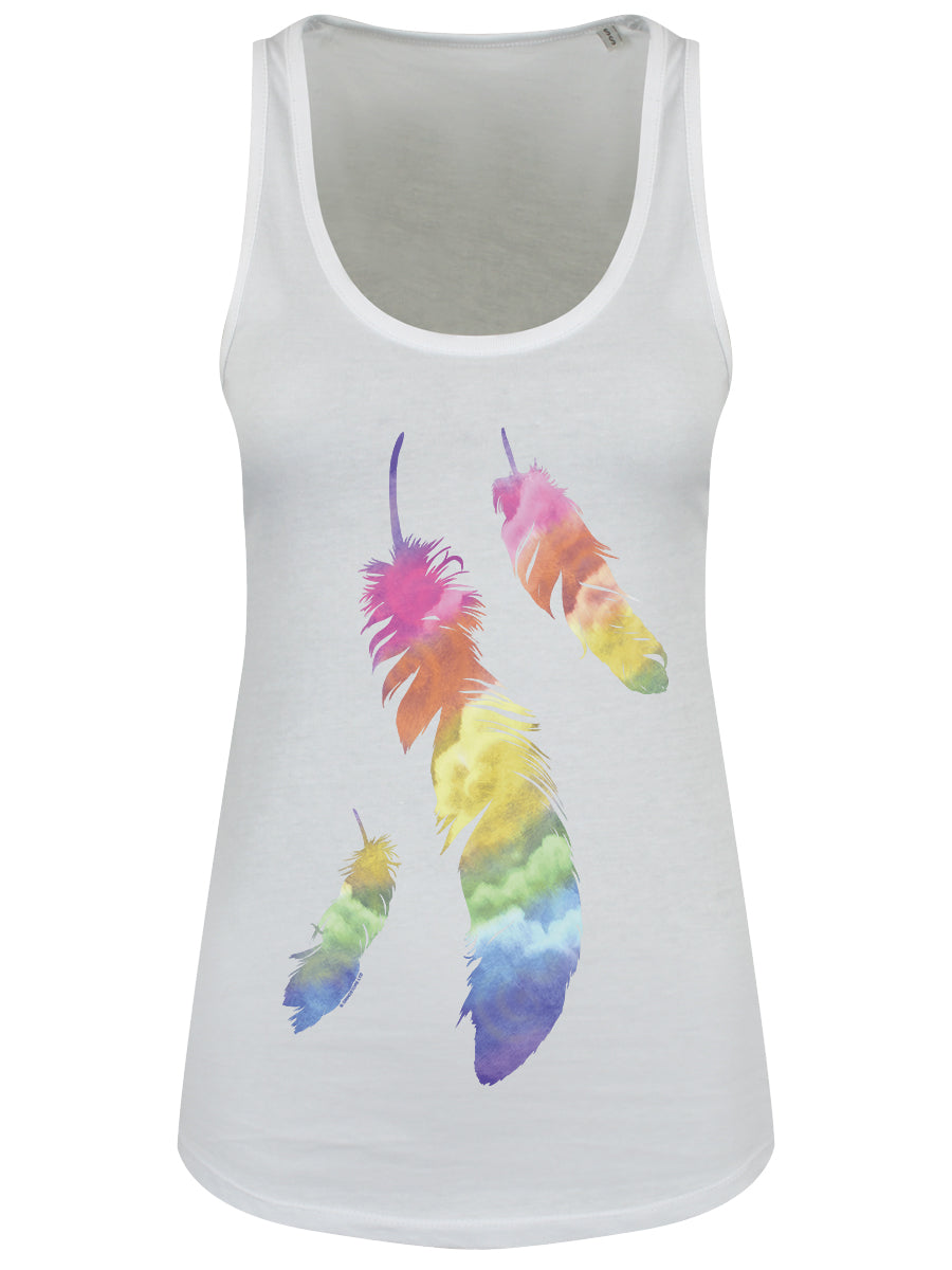 Rainbow Feathers Ladies White Floaty Vest