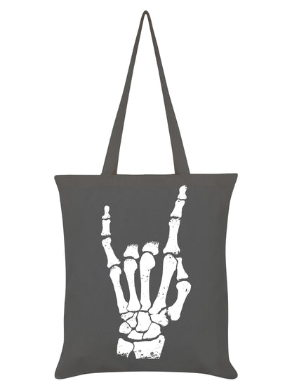 Skeleton Rock Hand Graphite Grey Tote Bag