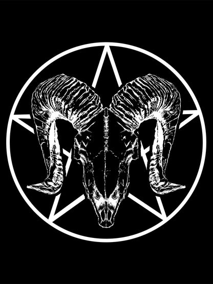 Ram Skull Pentagram Black Tote Bag