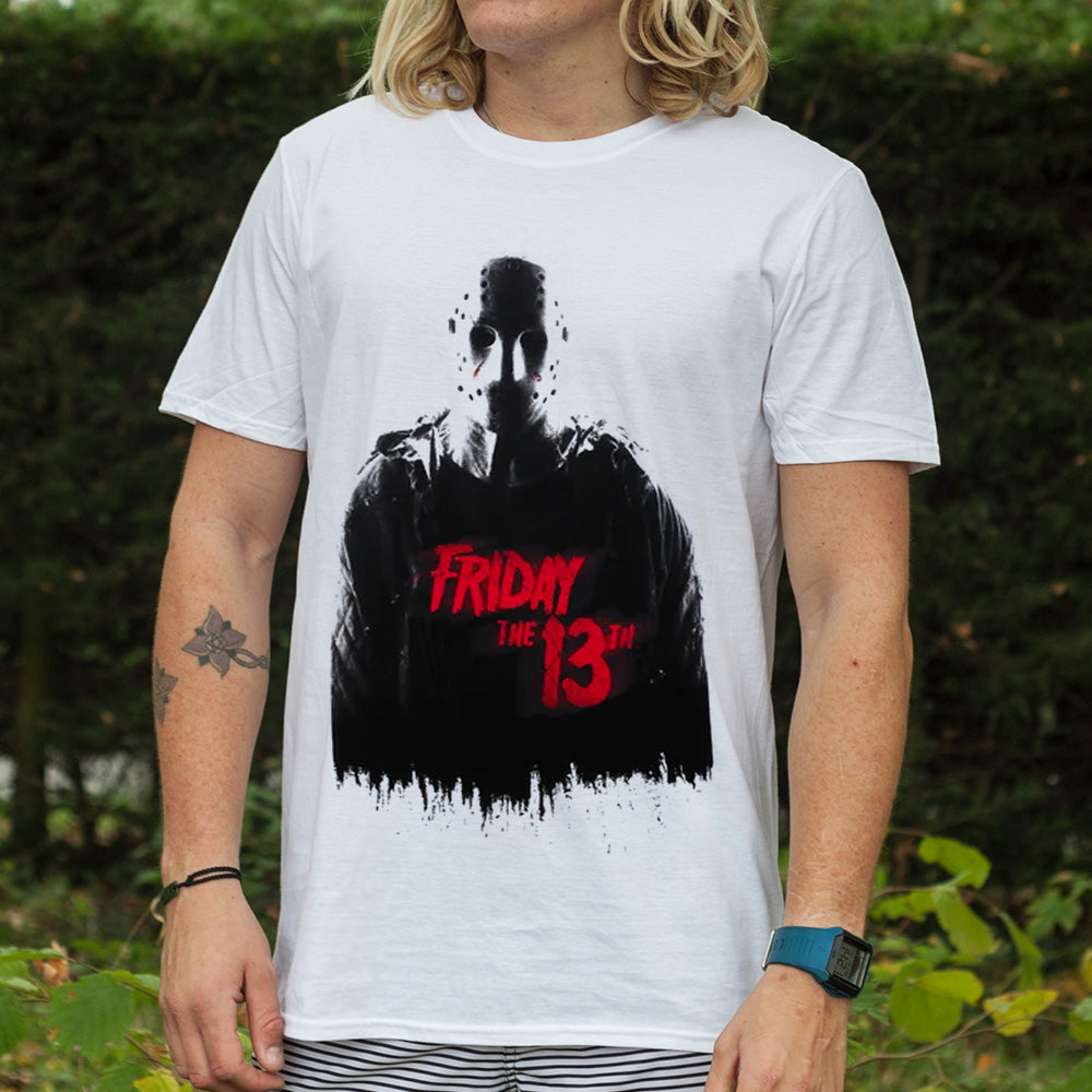 Friday the 13th Jason and Red Logo Men's White T-Shirt