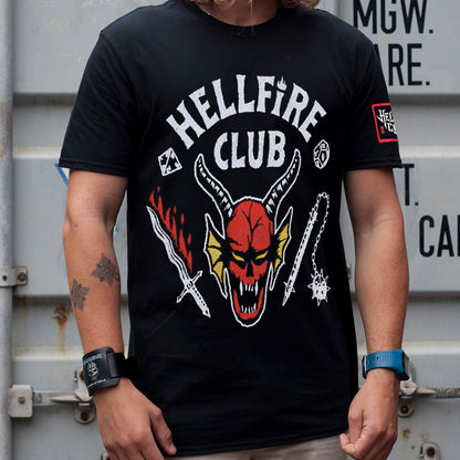 Stranger Things Hellfire Crest Black Acid Wash T-Shirt