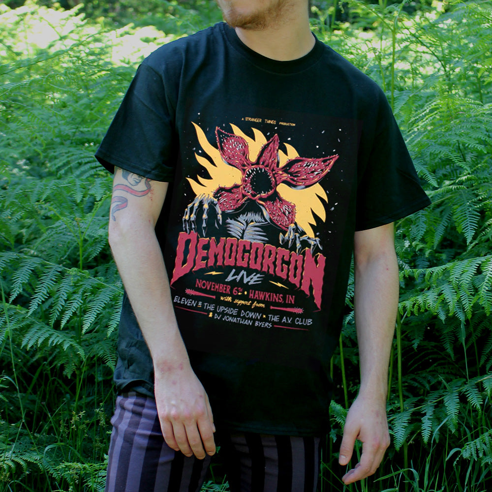Stranger Things Vintage Demogorgon Men's Black Acid Wash T-Shirt
