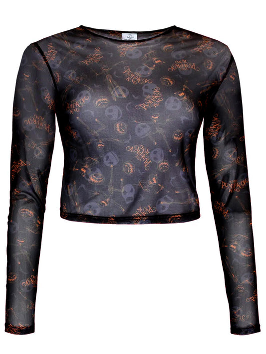 The Nightmare Before Christmas Pumpkin King Ladies Cropped Mesh Top