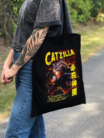 Horror Cats Catzilla Black Tote Bag