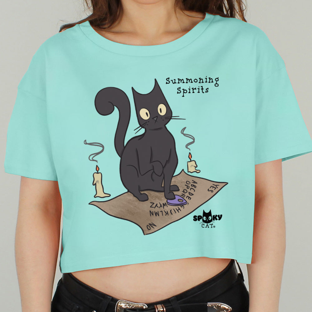 Spooky Cat Summoning Spirits Peppermint Boxy Crop Top
