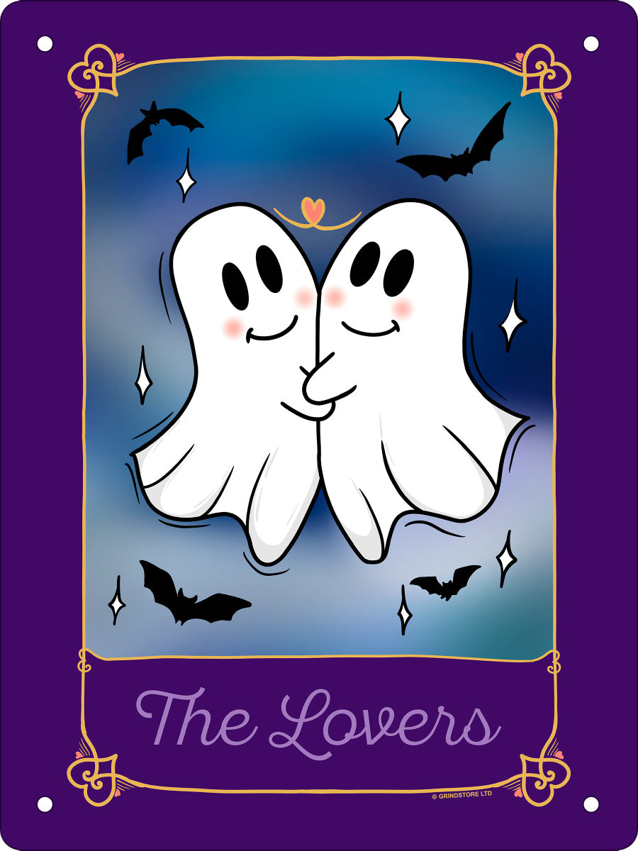 Galaxy Ghouls The Lovers Ghost Tarot Mini Tin Sign