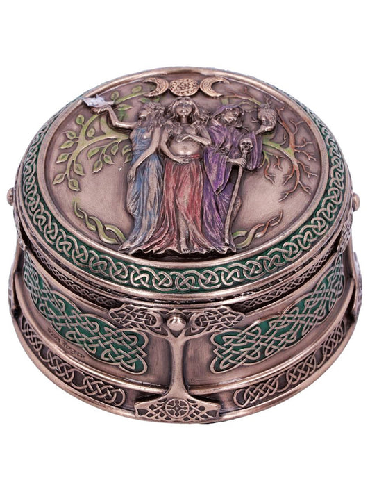 Bronze Maiden Mother Crone Triple Moon Pagan Trinket Box