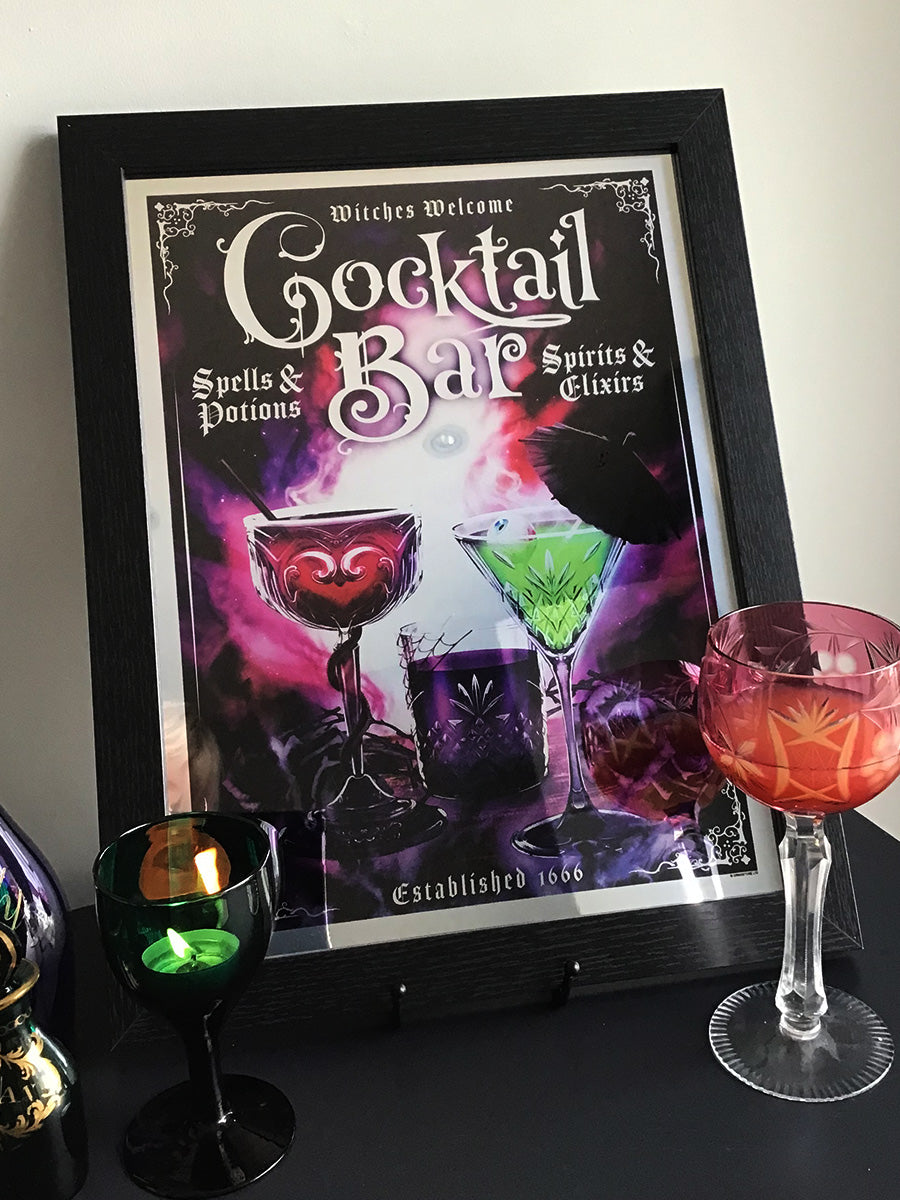 Framed Witches Welcome Cocktail Bar Mirrored Tin Sign