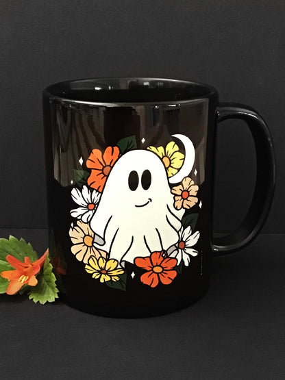 Galaxy Ghouls Floral Ghost Black Mug