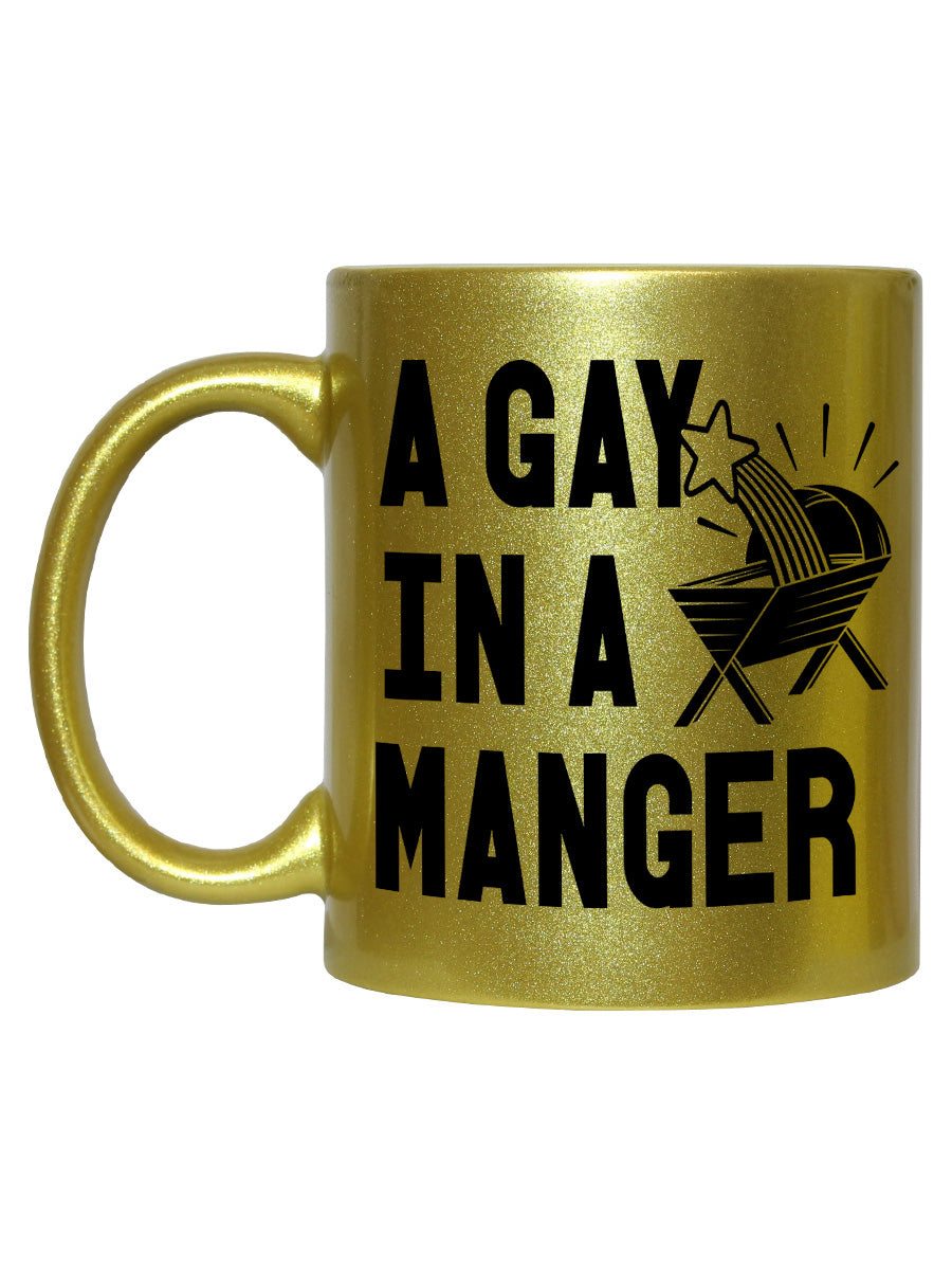 A Gay In A Manger Christmas Gold Mug