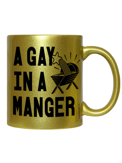 A Gay In A Manger Christmas Gold Mug