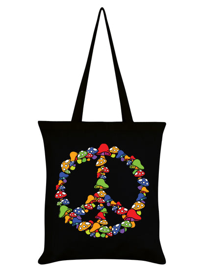 Funghi Peace Symbol Black Tote Bag