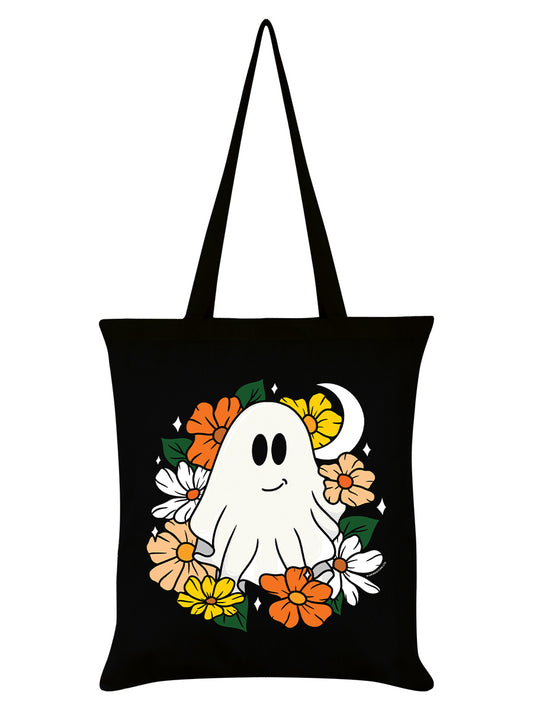Galaxy Ghouls Floral Ghost Black Tote Bag