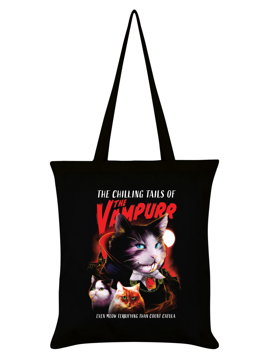 Vintage Horror Cats The Vampurr Black Tote Bag