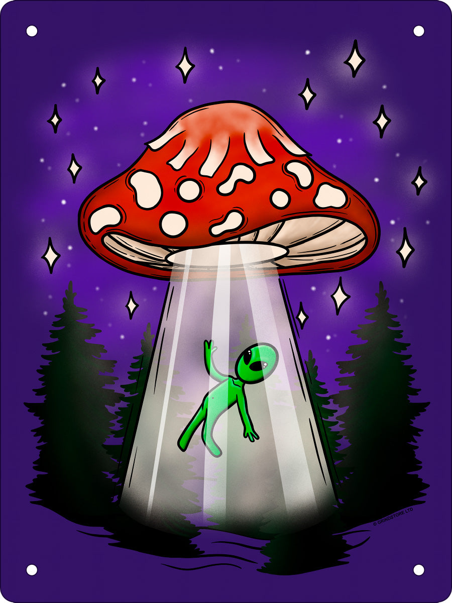 Alien Mushroom UFO Mini Tin Sign