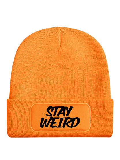 Stay Weird Neon Orange Beanie
