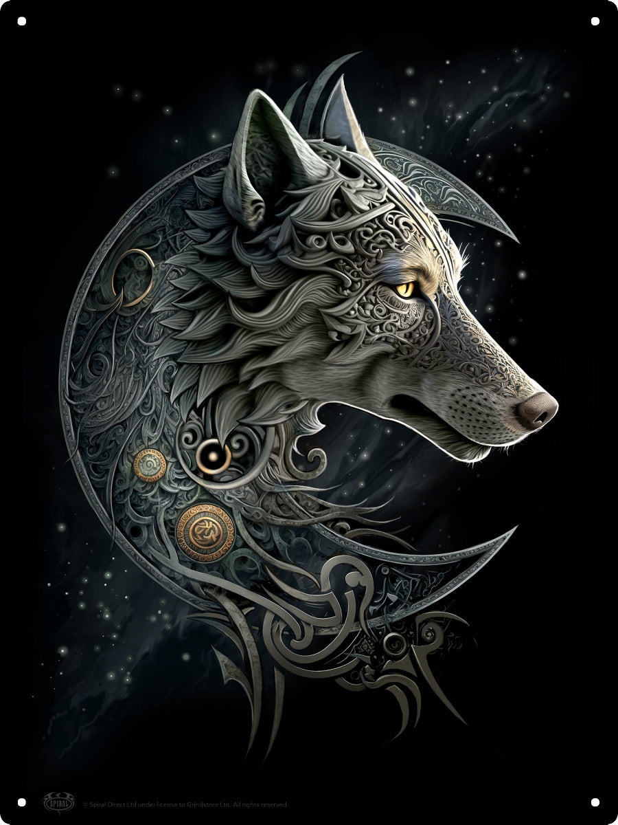 Spiral Celtic Wolf Large Tin Sign