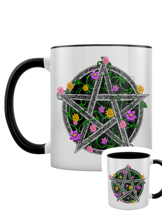 Floral Stone Pentagram Black Inner 2-Tone Mug