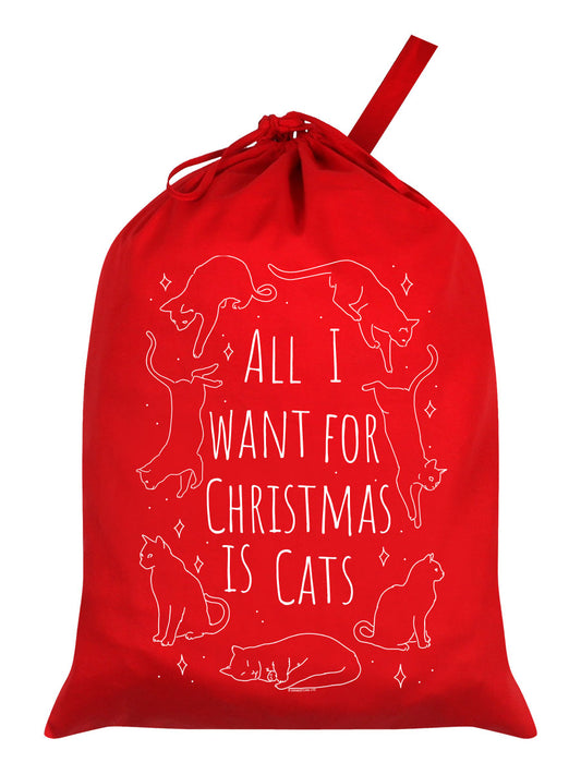All I Want For Christmas Is Cats Red Santa Sack