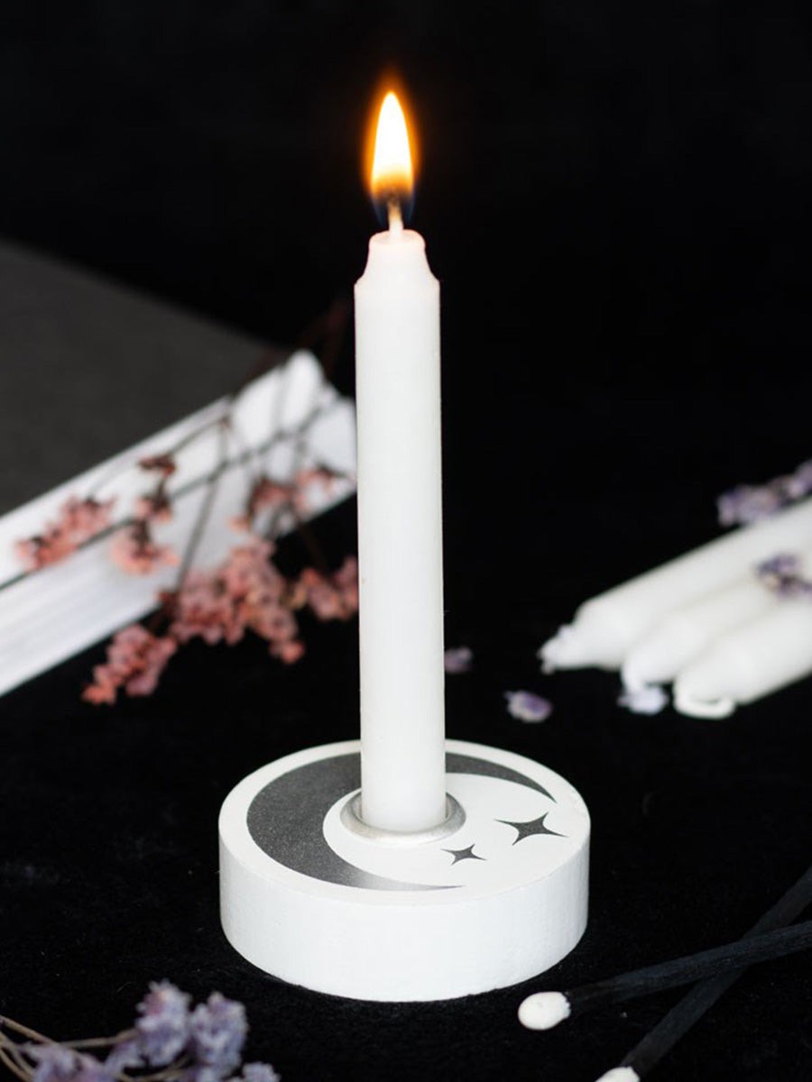 White Mystical Moon Spell Candle Holder