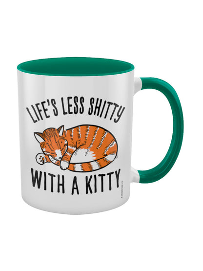 Life's Less Shitty With A Kitty Green Inner 2-Tone Mug