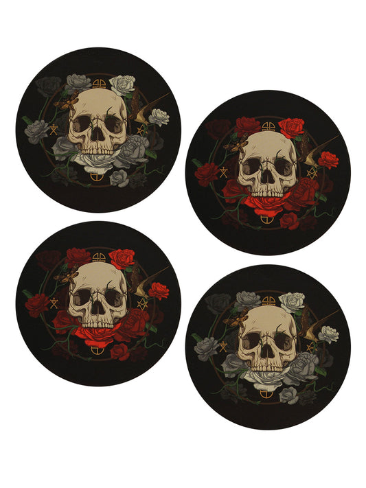 Skulls and Roses Set of 4 Cork Coasters