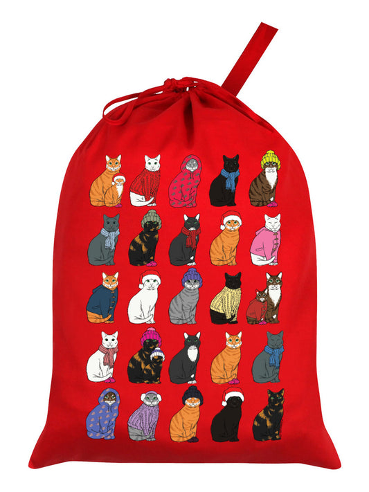 Festive Felines Christmas Red Santa Sack