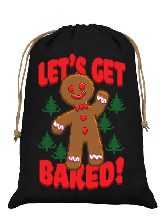 Let's Get Baked Black Hessian Santa Sack