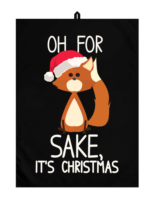 Oh For Fox Sake It's Christmas Black Tea Towel