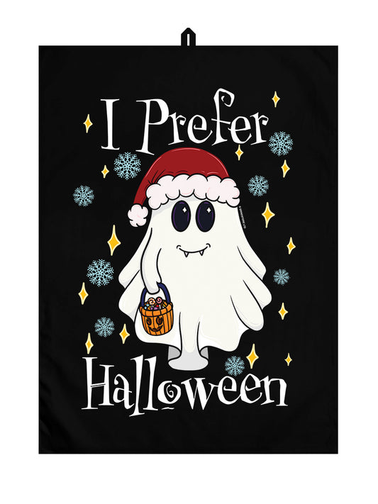 I Prefer Halloween Ghost Black Tea Towel