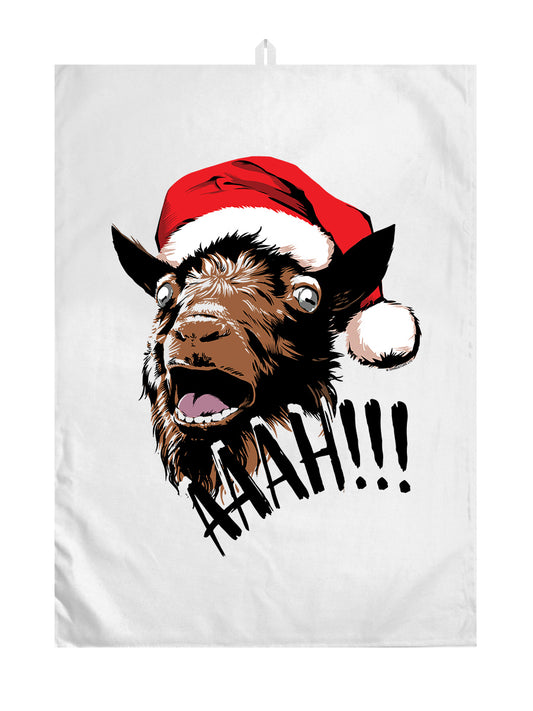 Aaah! Santa Goat White Tea Towel