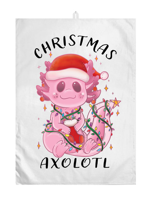 Christmas Axolotl White Tea Towel