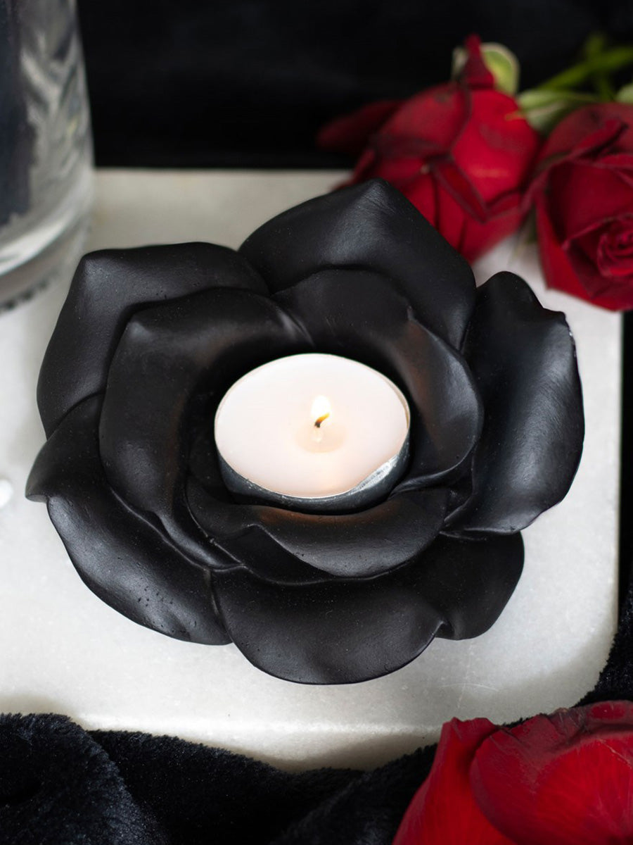 Black Rose Resin Tealight Candle Holder