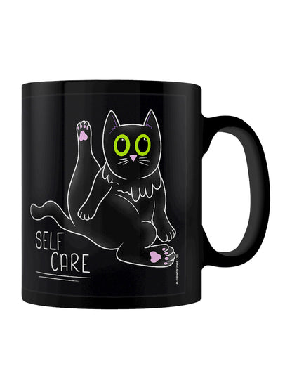 Self Care Kitten Black Mug