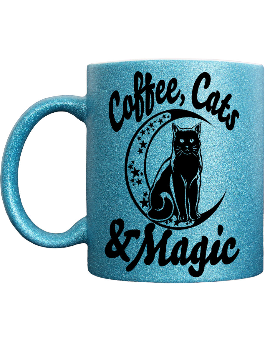 Coffee, Cats & Magic Blue Glitter Mug
