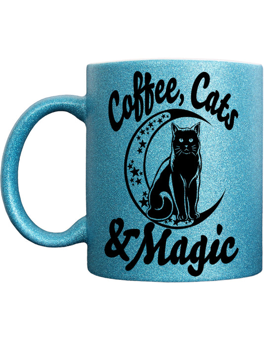 Coffee, Cats & Magic Blue Glitter Mug